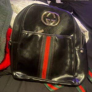 Gucci Black Backpack with Red and Green Accents- Authentic Unsure